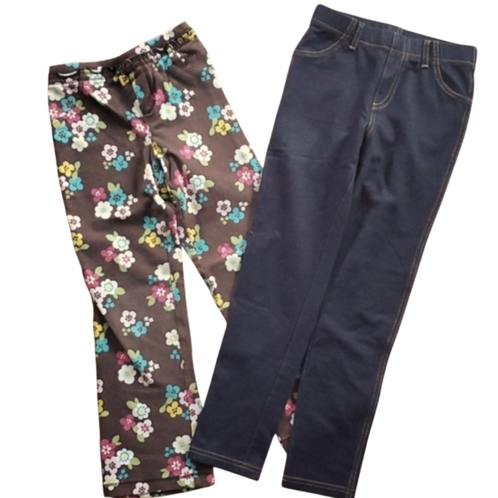 Girls 6X Mix & Match Dark Denim and Carters‎ Brown Floral Leggings 6X- 2 pack!
